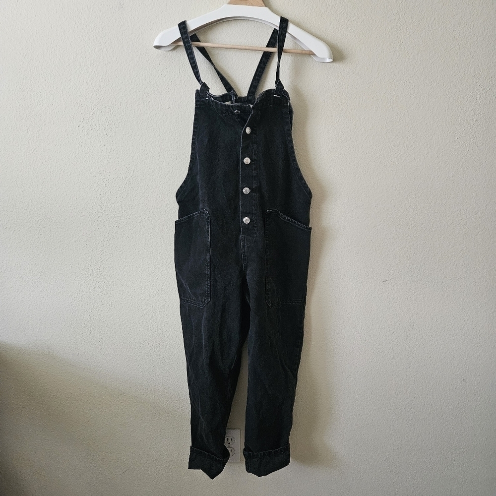 Mango Long Denim Dungarees Black S - Picture 2 of 9